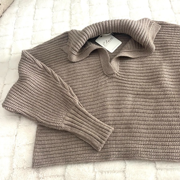 Elan Women's Open Collar Puff Sleeve Sweater  in Taupe sz Small - Picture 4 of 8